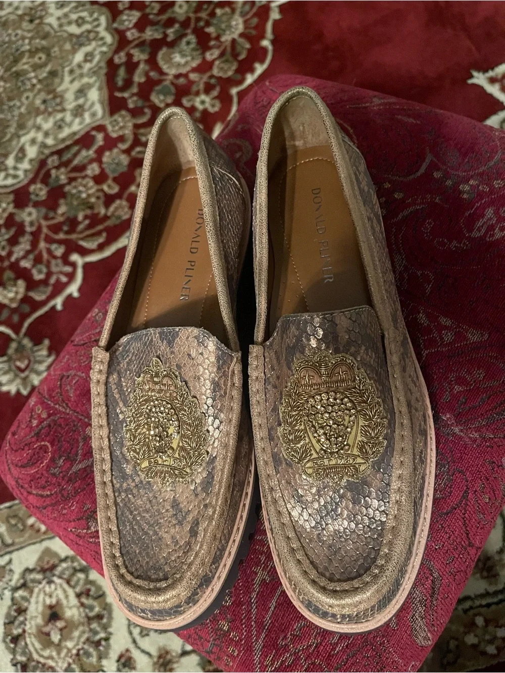 Donald J. Pliner Men's Brown Snake-Embossed Loafers with Gold Crest